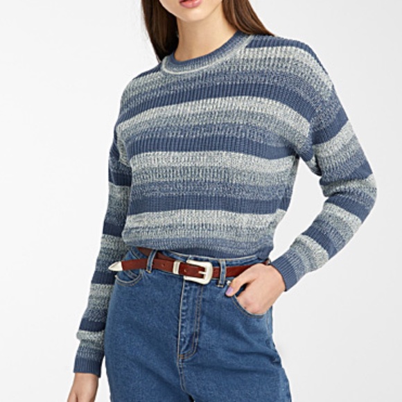 Retro blue pastel striped ribbed cropped sweater NWT - Picture 1 of 9